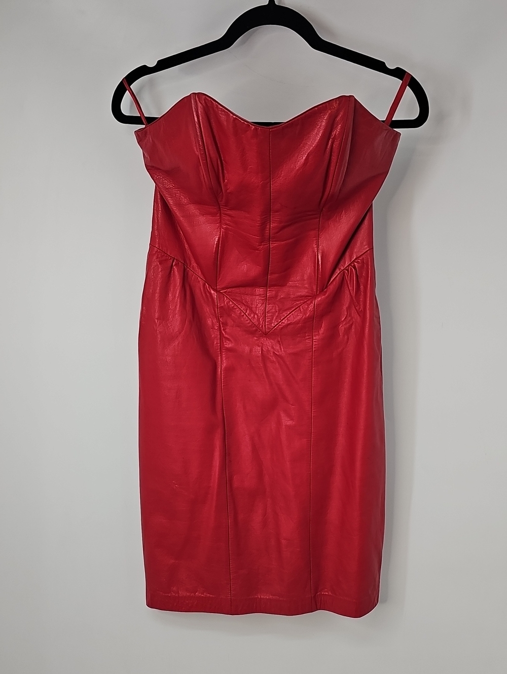 Wilson's Strapless Red 100% Leather Sweetheart Neckline Smocked Back Dress Y2K - Picture 12 of 14